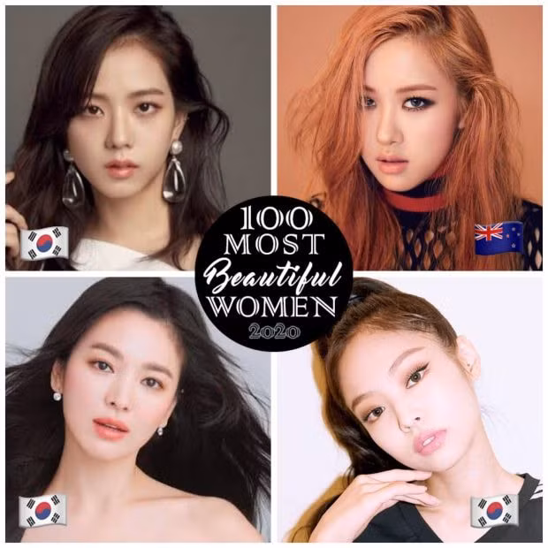 5. Kim Jisoo (Hàn Quốc), 6. Rosé (New Zealand), 7. Song Hye Kyo (Hàn Quốc), 8. Kim Jennie (Hàn Quốc).