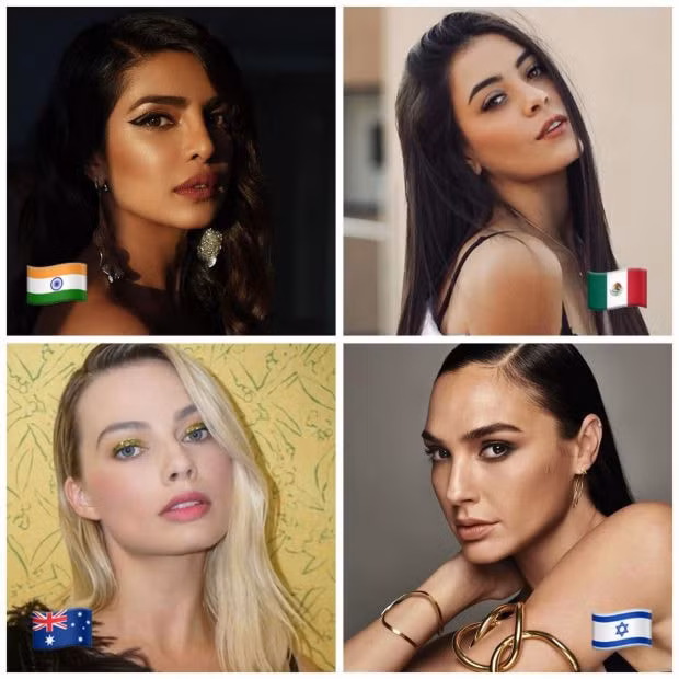 13. Priyanka Chopra (Ấn Độ), 14. Sabina Hidalgo (Mexico), 15. Margot Robbie (Úc), 16. Gal Gadot (Israel).