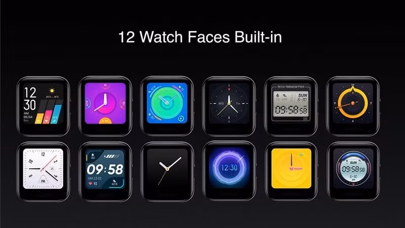 Realme Watch hiện đang được cài đặt sẵn 12 mặt đồng hồ.