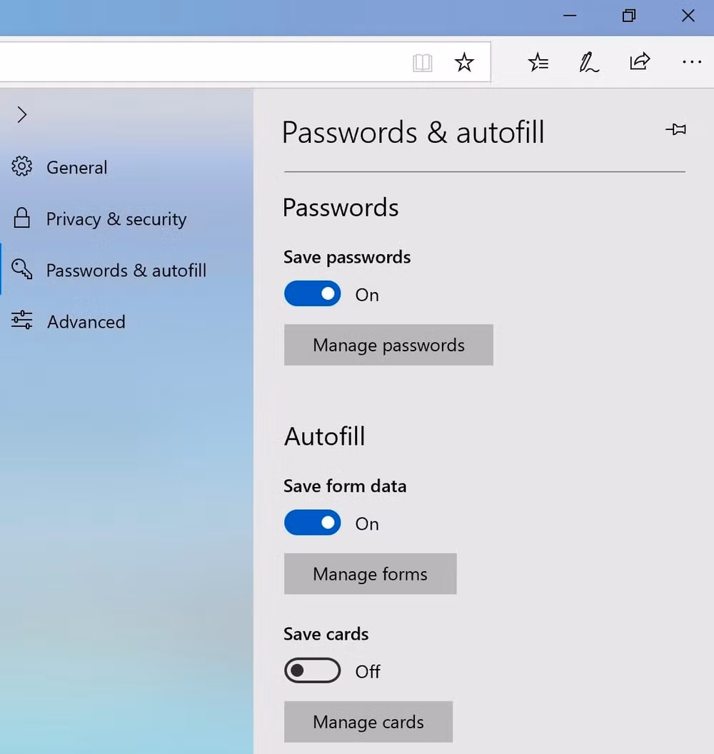 Cách xóa thông tin thẻ tín dụng trên Microsoft Edge.