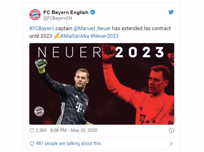 Trang chủ Bayern Munich đã đưa ra thông báo, Manuel Neuer đã chính thức gia hạn với Bayern Munich đến 2023. Ảnh: FC Bayern Munich