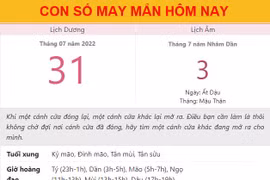Con số may mắn hôm nay 31/7/2022 Chủ nhật, ngày 3/7 âm lịch