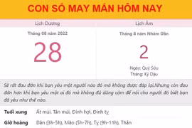 Con số may mắn hôm nay 28/8/2022 Chủ nhật, ngày 2/8 âm lịch