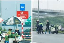 Nguy cơ tai nạn giao thông do quá nhiều người bán hàng rong tại lối vào cao tốc Hà Nội – Hải Phòng