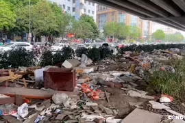 Dải phân cách đường vành đai 3, Hà Nội bị "biến" thành bãi đổ rác