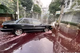 Hai con đường ở TP HCM bị 'nhuộm' đỏ ngầu sau mưa lớn gây ngập