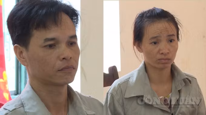 Đối tượng Phan Văn Lượng (bên trái) và đối tượng Trương Thị Hiền tại cơ quan điều tra.
