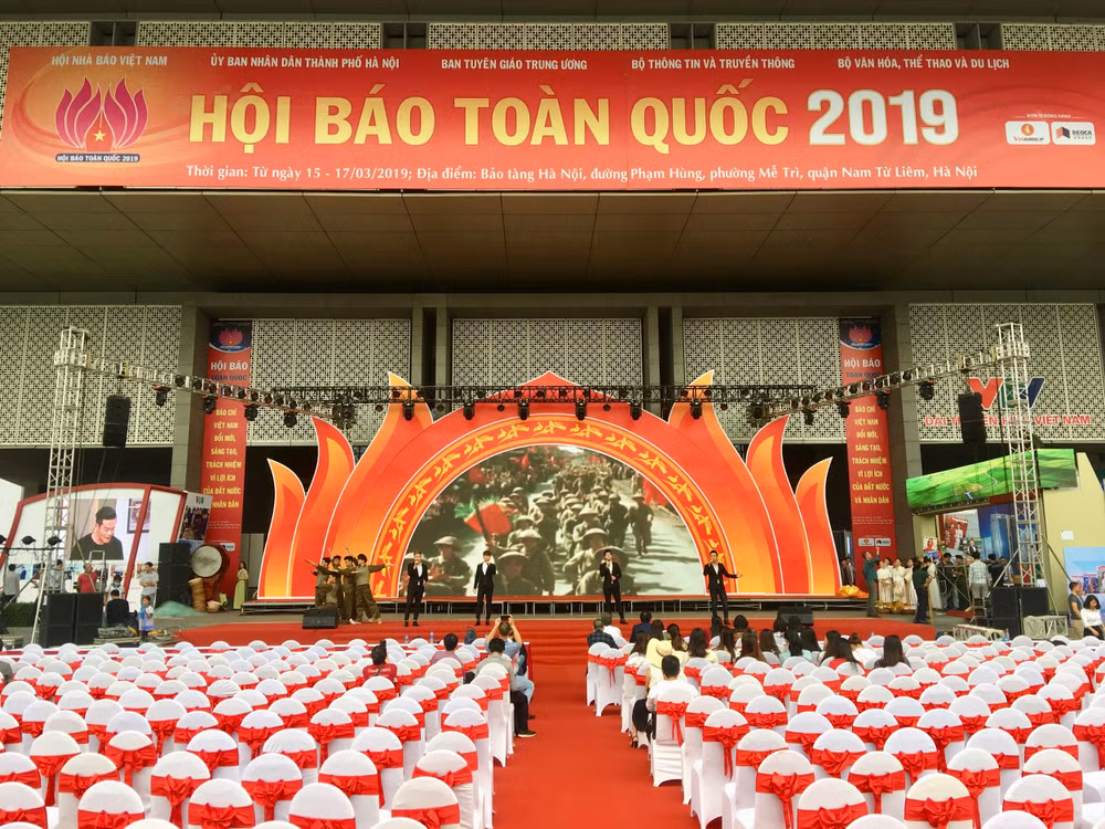 Quang cảnh buổi Tổng duyệt lần cuối tại Hội báo Toàn quốc 2019 sẽ diễn ra vào ngày mai (15/3/2019). Ảnh: Minh Nguyệt