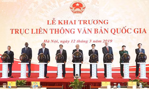 Lễ khai trương Trục Liên thông Văn bản Quốc gia (Ảnh: BHXH)