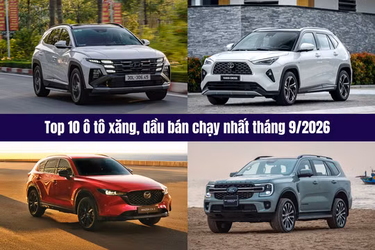 Top 10 ô tô xăng, dầu đắt khách nhất tháng 9/2026: Hyundai Tucson tái xuất