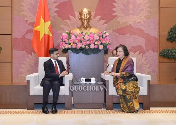 Chủ tịch Quốc hội Nguyễn Thị Kim Ngân tiếp Ngài Pranay Verma, Đại sứ Ấn Độ tại Việt Nam. Ảnh: quochoi.vn