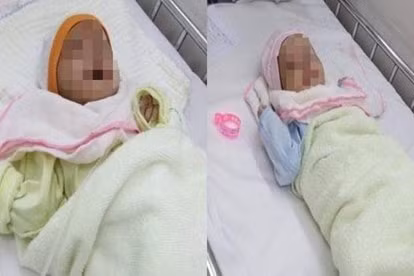 Người phụ nữ đưa bé gái khoảng 3 tháng tuổi gửi ở chùa rồi đi mất. Ảnh: TL