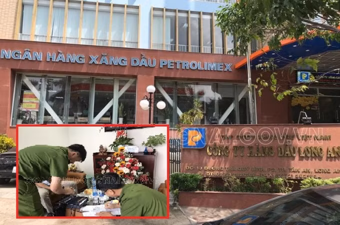 Lực lượng chức năng khám xét trụ sở Công ty Xăng dầu Long An. (Ảnh: Công an Đồng Nai).