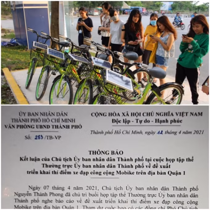 TP. HCM sẽ thí điểm xe đạp công cộng Mobike trên địa bàn quận 1.