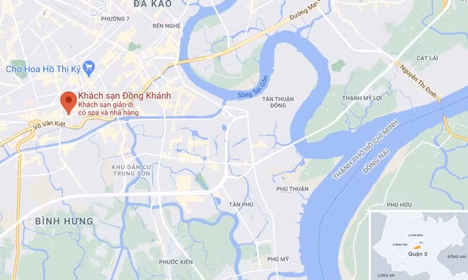 Vụ cháy xảy ra tại khách sạn trên đường Trần Hưng Đạo, quận 5. Ảnh: Google Maps