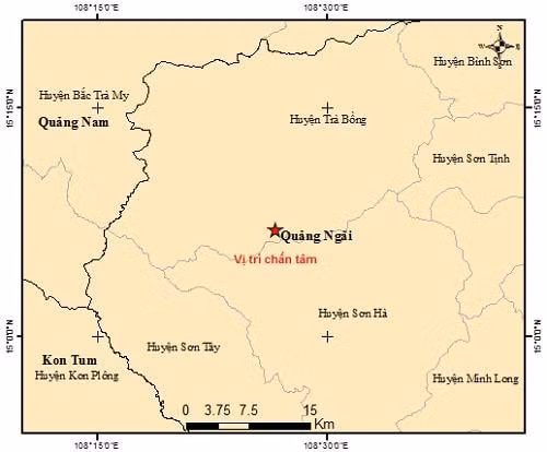 Hình ảnh tâm chấn trận động đất xảy ra trưa nay ở Quảng Ngãi. Ảnh: tienphong.vn