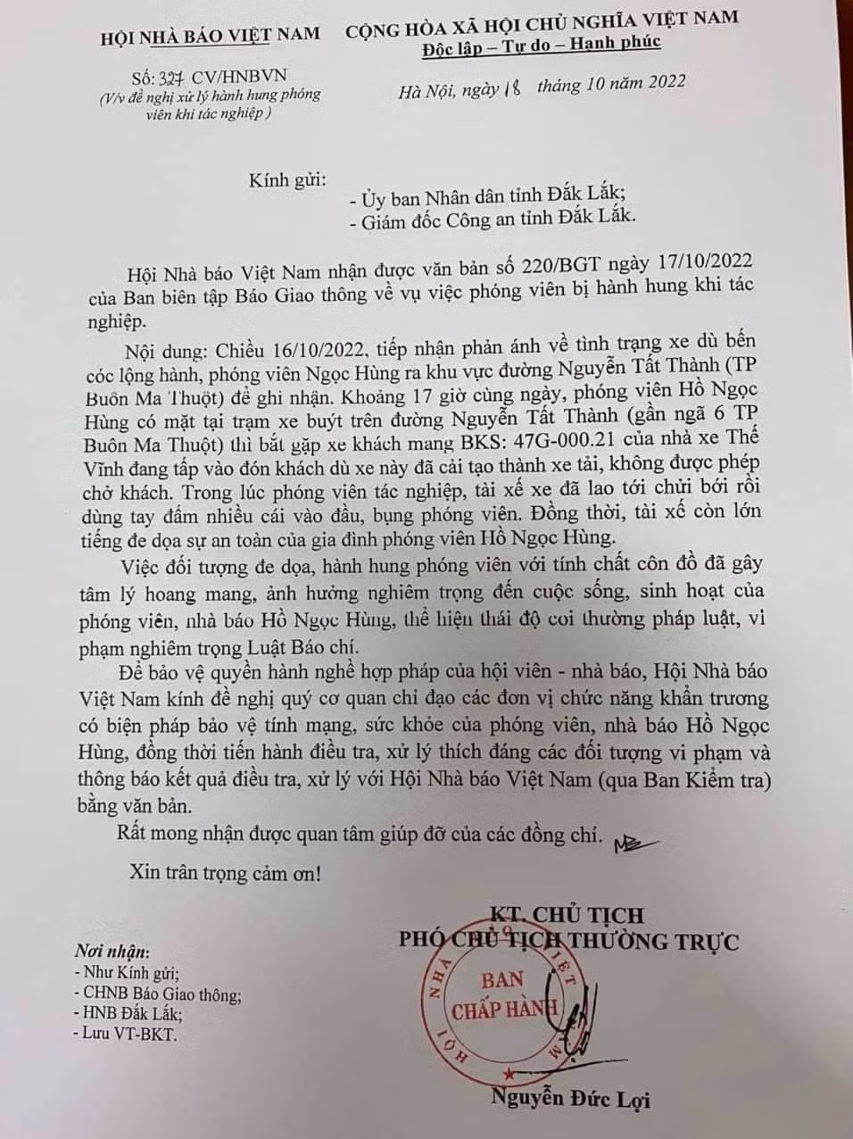 hoi nha bao viet nam de nghi khan truong dieu tra xu ly thich dang doi tuong hanh hung phong vien bao giao thong hinh 1