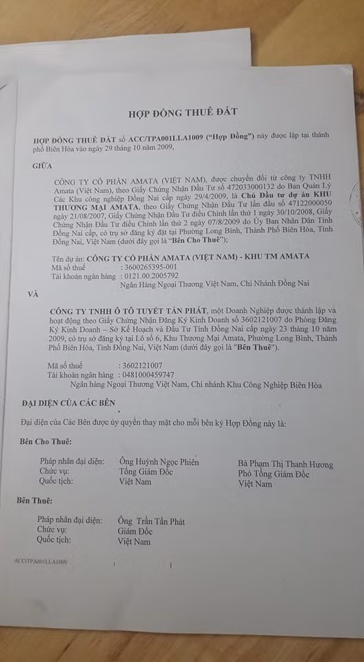Ngày 29/10/2009, Amata Biên Hòa và Công ty Tấn Đạt Phát đã ký Hợp đồng thuê đất số ACC/TTP001LLA 1009.