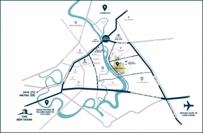 Khi hạ tầng giao thông hoàn thiện, từ phân khu cửa ngõ River Park 1, cư dân chỉ mất khoảng 20 phút là về đến trung tâm TP.HCM hay sân bay Long Thành.