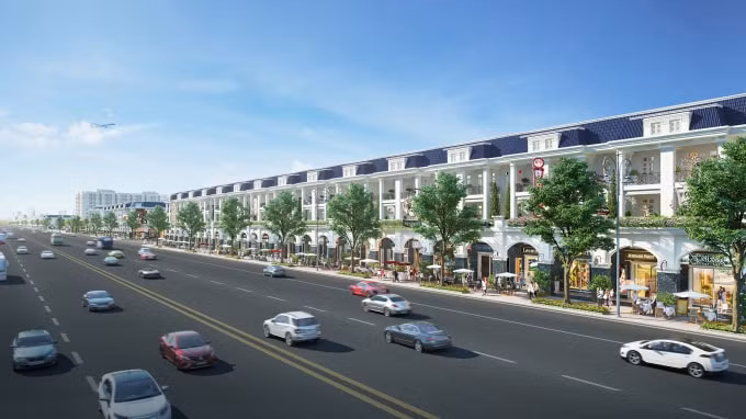 Phối cảnh trục đường ĐT 769 với các dãy shophouse sầm uất.