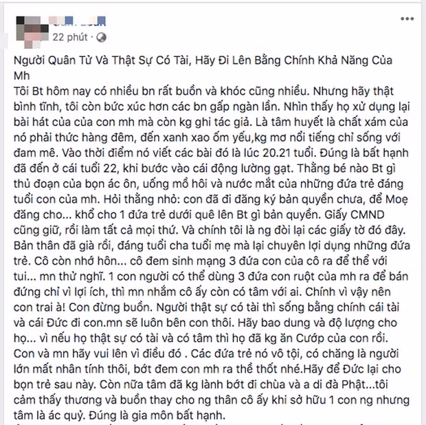 Dòng trạng thái cực gắt của mẹ Jack trên trang cá nhân lúc 2h sáng 24/7.