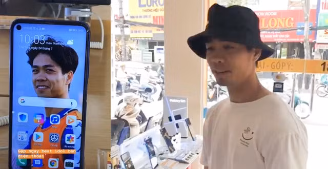 Công Phượng khá ngạc nhiên khi thấy ảnh hình trên điện thoại. Ảnh: internet.