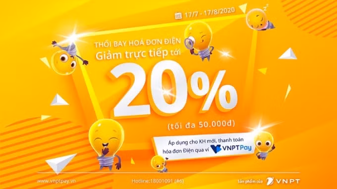 VNPT Pay giảm ngay 20% hóa đơn điện.