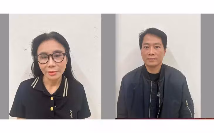 Phan Thị Mai (ngoài cùng bên trái) Giám đốc Công ty TNHH Thẩm mỹ viện Mailisa và chồng là Hoàng Kim Khánh, Tổng Giám đốc Công ty TNHH Sản xuất Thương mại Dịch vụ Xuất nhập khẩu MK Skincare (ảnh: Bộ Công an)