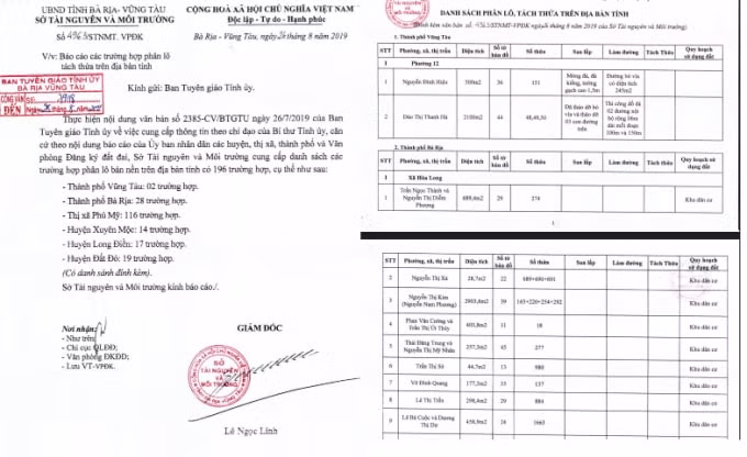 Sở Tài nguyên và Môi trường cung cấp danh sách các trường hợp phân lô bán nền trên địa bàn tỉnh