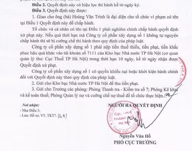 Quyết định xử phạt vi phạm hành chính đối với Công ty Cổ phần Xây dựng số 1.