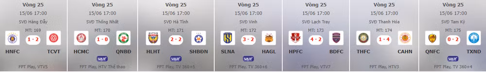 Kết quả Vòng 25 V-League 2024/25. Nguồn: VPF