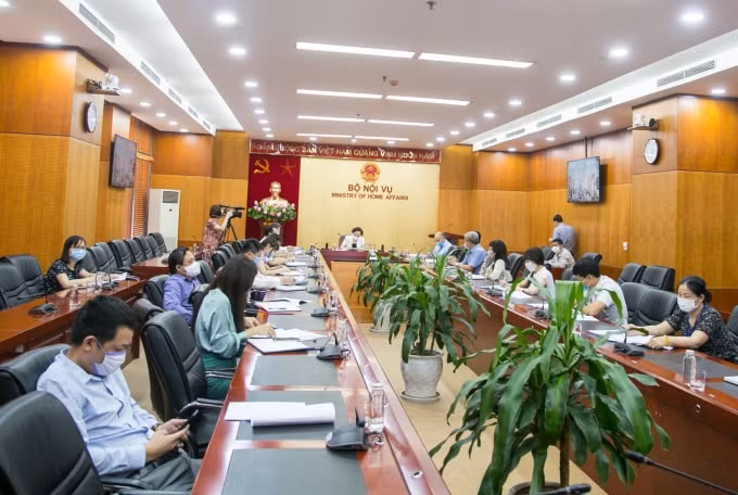 Quang cảnh Hội nghị tại điểm cầu Trụ sở Bộ Nội vụ.