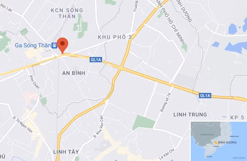 Vụ tai nạn xảy ra trên cầu vượt Sóng Thần, TP. Dĩ An, Bình Dương. Ảnh: Google Maps