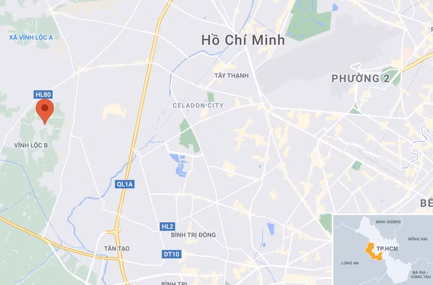 Bé trai sơ sinh được phát hiện trên đường Lại Hùng Cường, huyện Bình Chánh. Ảnh: Google Maps