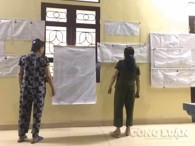 Cử tri tranh thủ xem danh sách niêm yết bầu cử tại điểm bầu cử thôn Giang Sơn, xã Hoằng Trường, Hoằng Hoá, Thanh Hoá