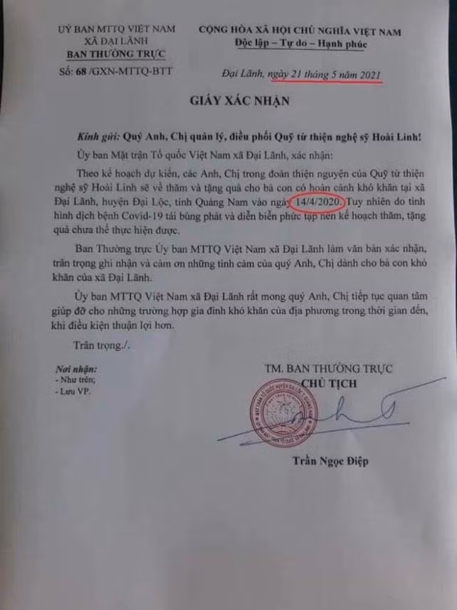 Thời điểm 14/4/2020 chưa xảy ra bão lũ và nghệ sĩ&nbsp;Hoài Linh cũng chưa kêu gọi ủng hộ đồng bào miền Trung.