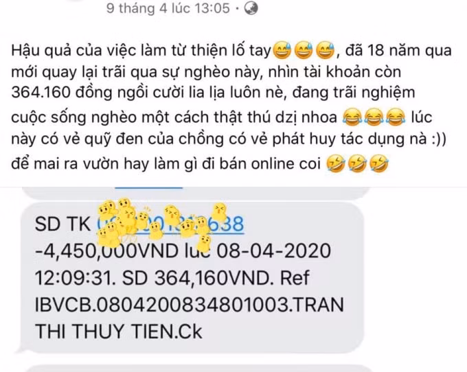 Thủy Tiên có thể dùng hết số tiền mặt của mình để làm từ thiện.