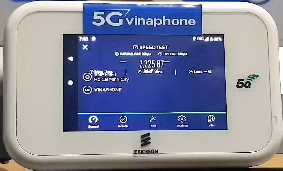 VinaPhone 5G đạt tốc độ lên đến 2,2Gbps.