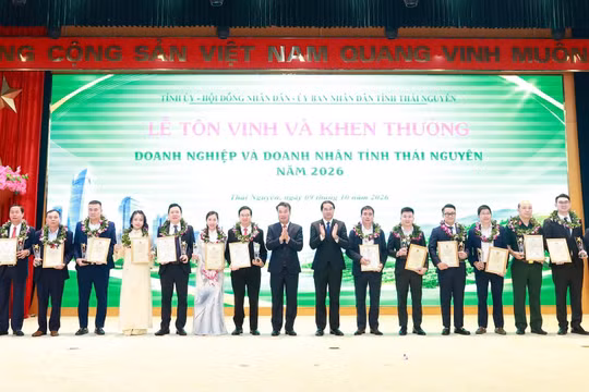 Thái Nguyên tôn vinh 19 doanh nghiệp xuất sắc, 10 doanh nhân tiêu biểu năm 2026