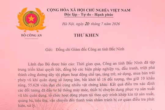 Bộ Công an gửi Thư khen Công an tỉnh Bắc Ninh về thành tích triệt phá đường dây vũ khí quân dụng quy mô lớn