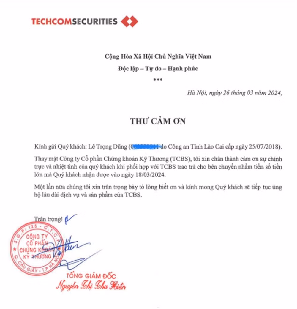 lao cai mot nguoi tu nguyen tra lai hon 15 ty dong tien chung khoan bat ngo co trong tai khoan hinh 2