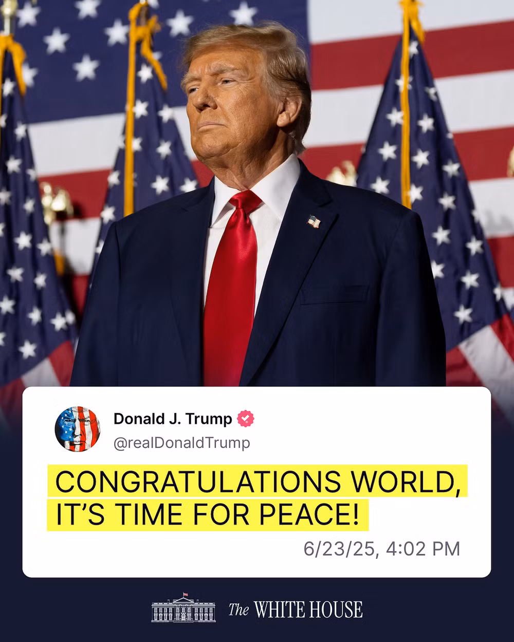 Hình ảnh thông báo về tuyên bố ngừng bắn của ông Trump được Nhà Trắng đăng tải.