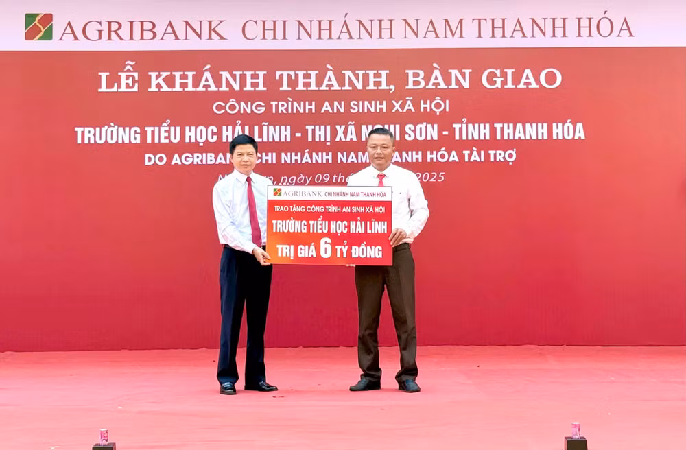 Agribank Nam Thanh Hóa tài trợ kinh phí xây dựng Trường Tiểu học Hải Lĩnh