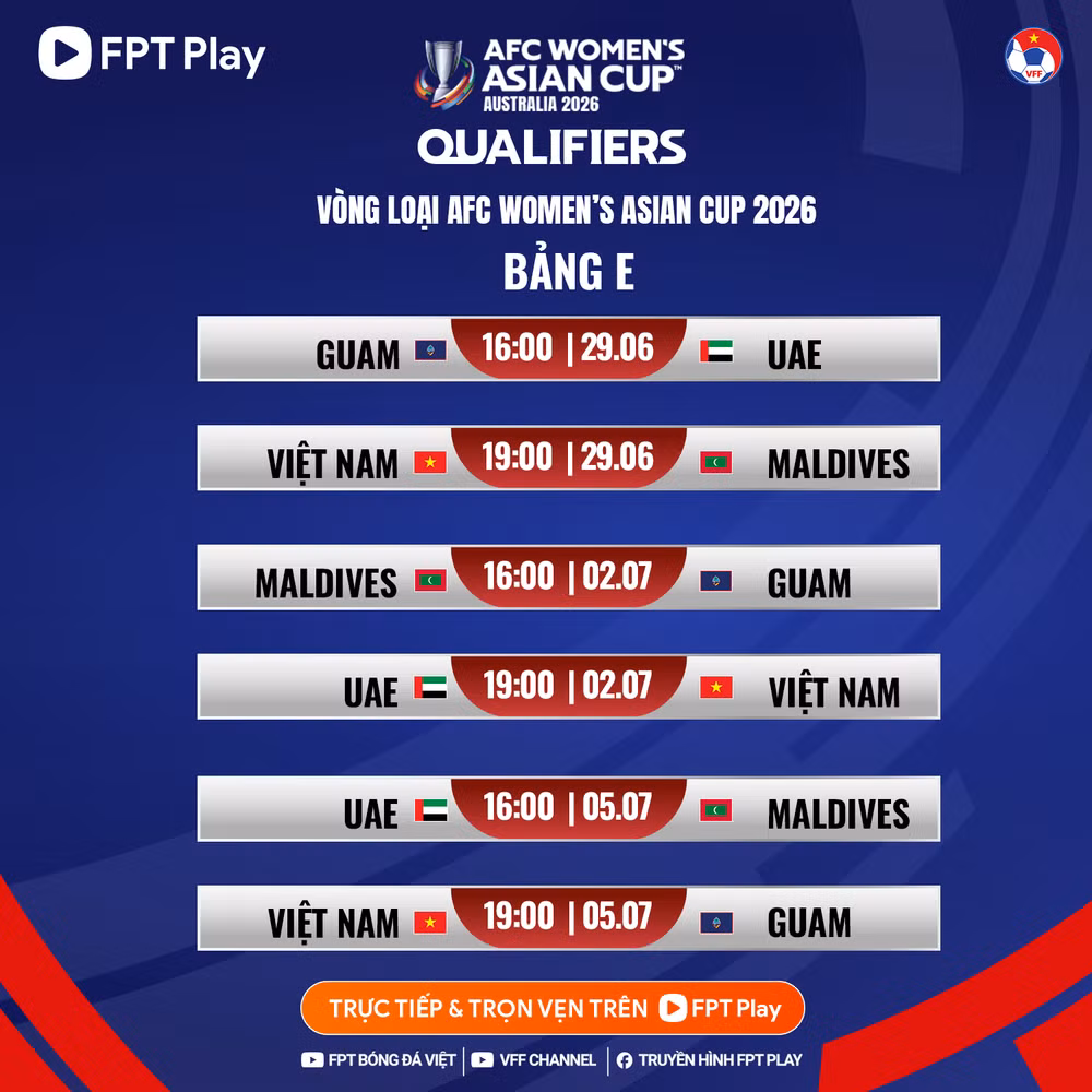 Xem trực tiếp đội tuyển nữ Việt Nam tại vòng loại Asian Cup 2026 trên kênh nào?