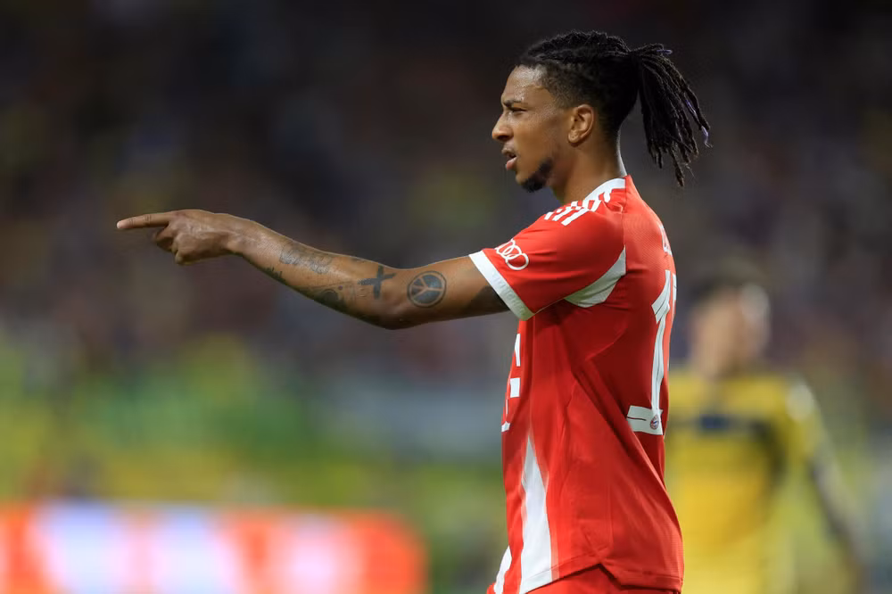 MIAMI GARDENS, FLORIDA - JUNE 20: Michael Olise of FC Bayern Munchen gestures during the FIFA Club World Cup 2025 group C match between FC Bayern München and CA Boca Juniors at Hard Rock Stadium on June 20, 2025 in Miami Gardens, Florida. (Photo by Hugo Rivera/Jam Media/Getty Images)