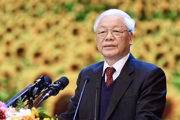 Tổng Bí thư, Chủ tịch nước Nguyễn Phú Trọng đọc diễn văn kỷ niệm 90 năm Ngày thành lập Đảng Cộng sản Việt Nam. Ảnh: VGP