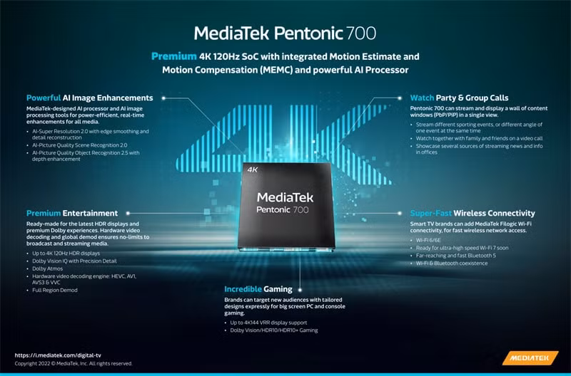 mediatek ra mat chipset pentonic 700 cho smart tv 4k 120hz cao cap hinh 2