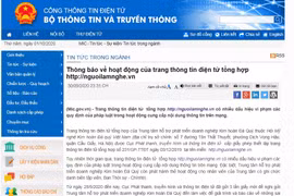 Đề nghị tạm dừng hoạt động trang thông tin điện tử tổng hợp http://nguoilamnghe.vn