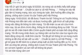 Hải Phòng: Xử lý cá nhân đăng tin sai sự thật liên quan đến dịch Covid-19
