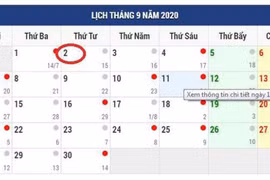 Lịch nghỉ Lễ Quốc khánh 2/9/2020